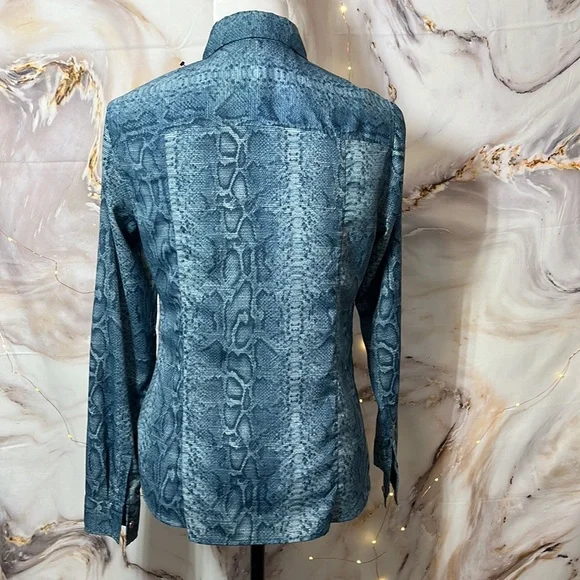 Michael Kors Long Sleeve Collared Button Up Snakeskin Blue Size S - Picture 6 of 12